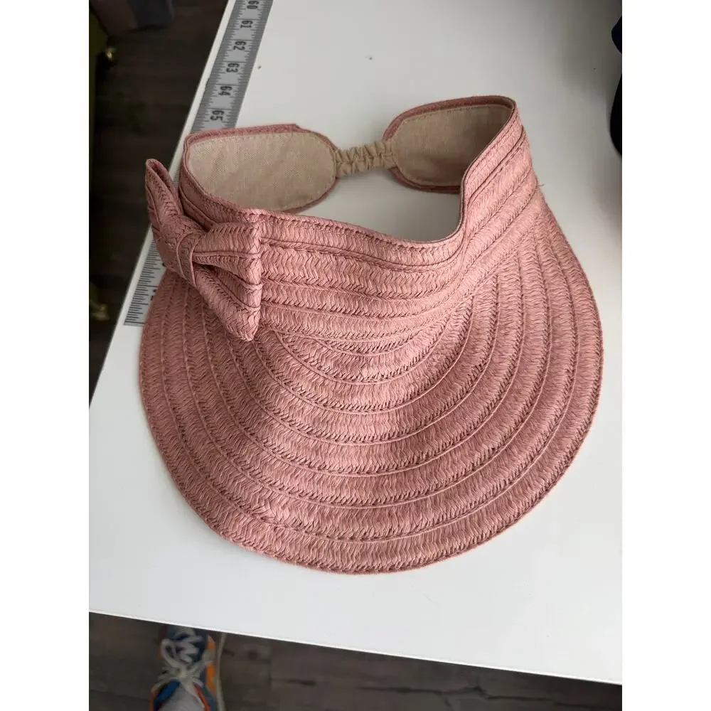 Betsey Johnson Cabow Cutie Blush Straw Visor Bow Gold Logo Heart One Size